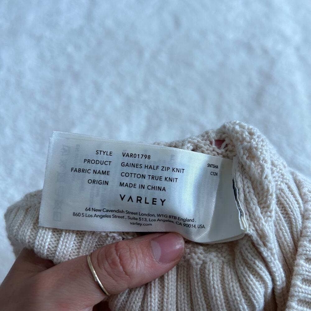 Varley Womens Half Zip Knit Cream Sz L Cotton Preppy Old Money Rich Country Club - Picture 6 of 7